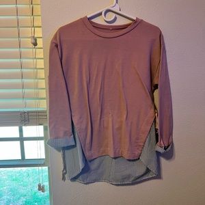 Pink and blue and white striped blouse